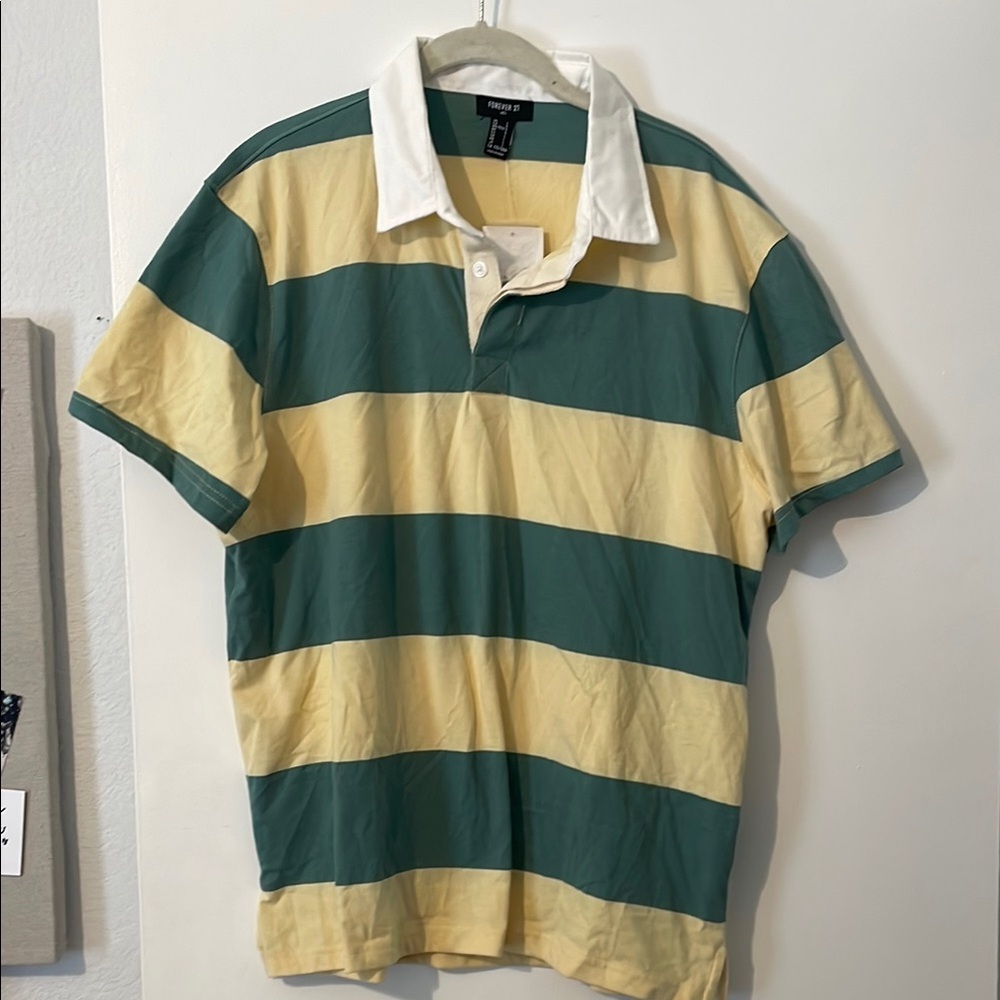 Forever 21 Yellow and Green Polo Shirt Classic Stripes